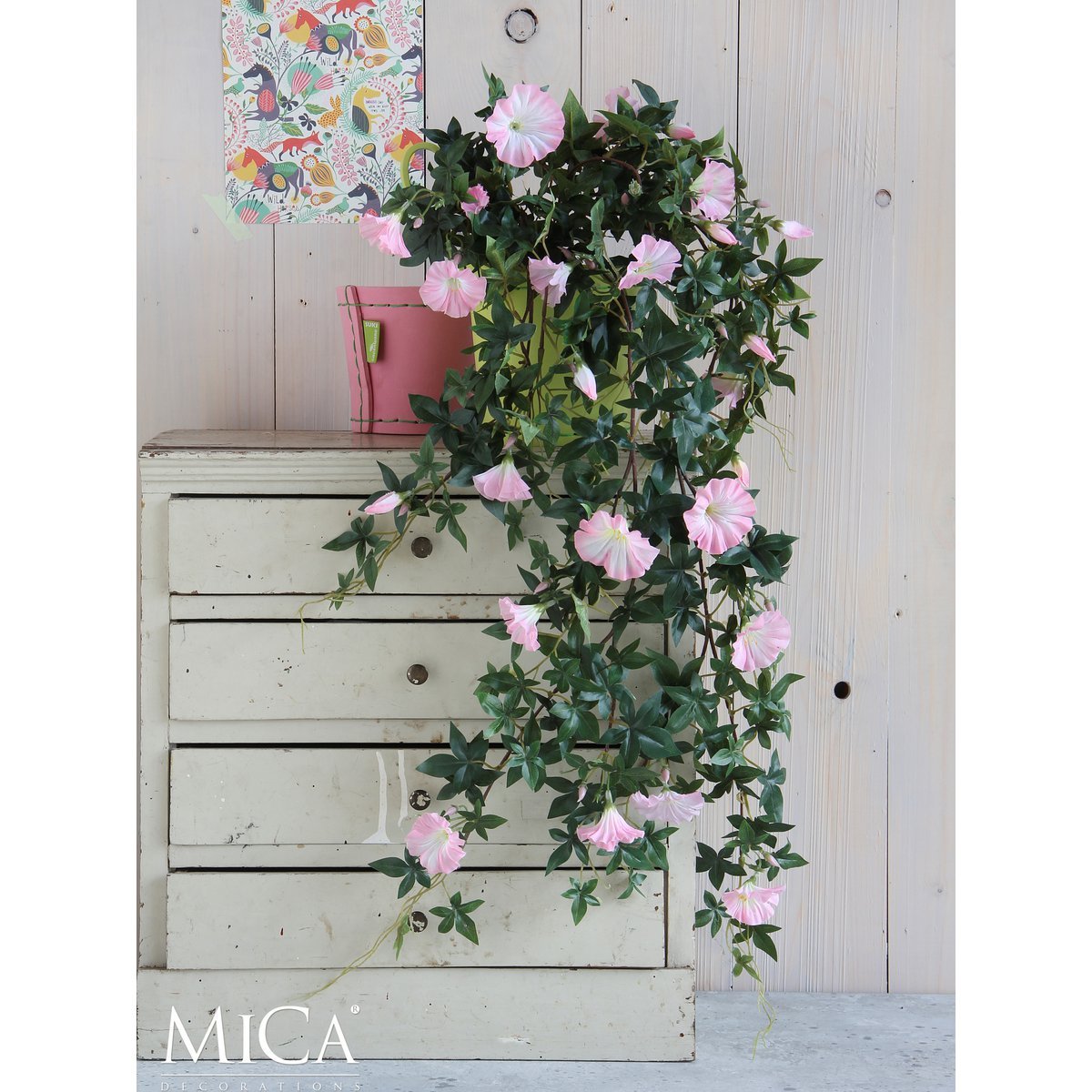 Mica Decorations - Petunia Kunst Hangplant - L15 x B20 x H80 cm - Roze