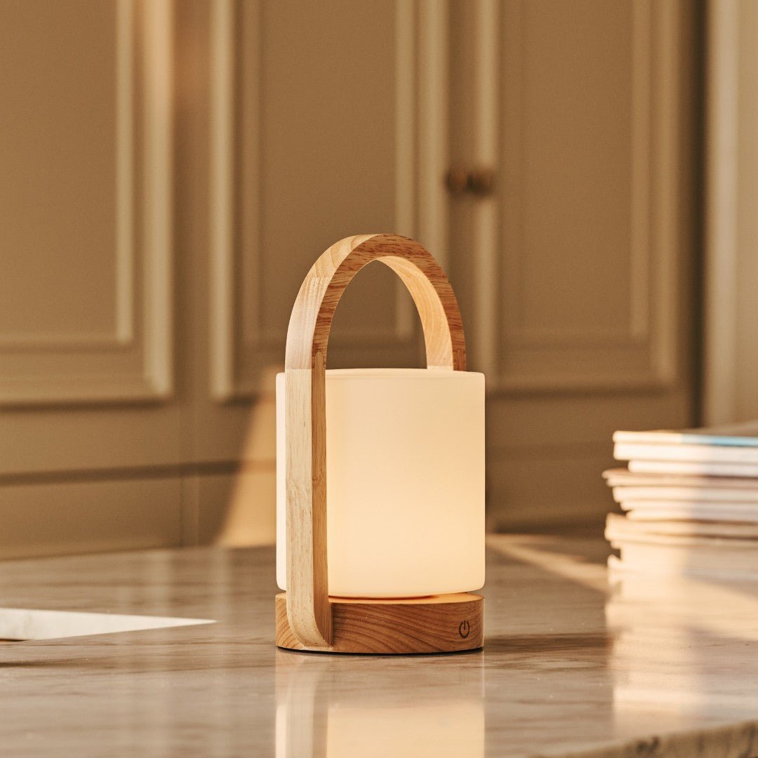 Tavellio-Amsterdam - George lichtbruine houten lamp – oplaadbaar, dimbaar en draagbaar