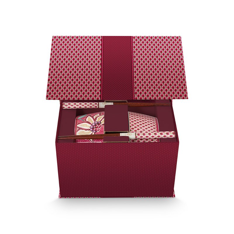 Pip Studio - Giftset Bowls 15cm & Chopsticks Oriental Flower Festival Dark Pink