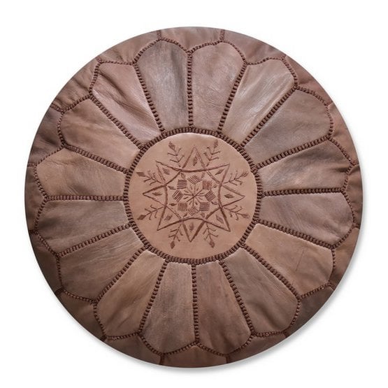 Poufs & Pillows - Leren poef - volledig bruin - gevuld geleverd