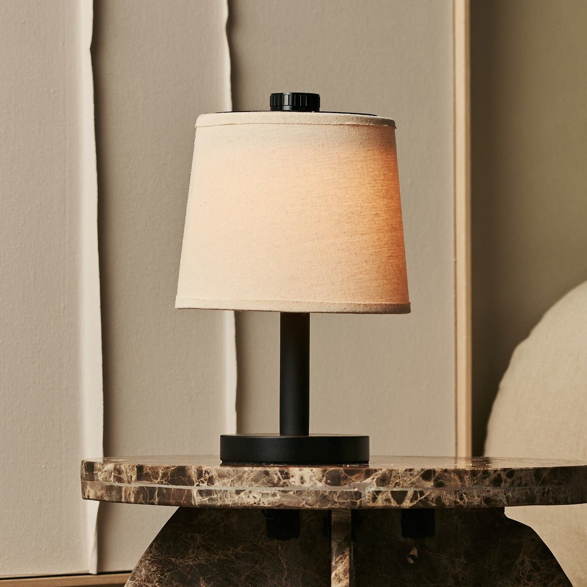 Tavellio-Amsterdam - Rover zwarte houten lamp - oplaadbare, draadloze en dimbare schaduw