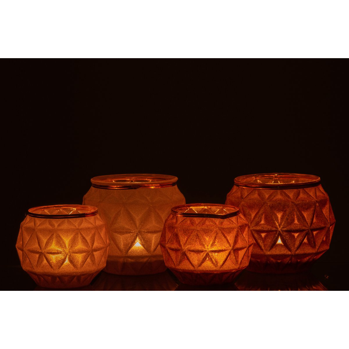 J-Line - Waxinelichthouder Bol - Glas/Fluweel - Oker - Large