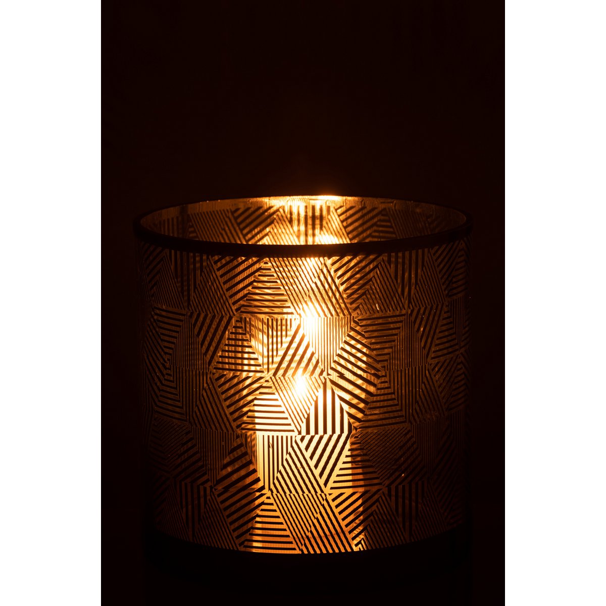 J-Line - Laterne Dreiecke Streifen - Glas - Braun - Groß