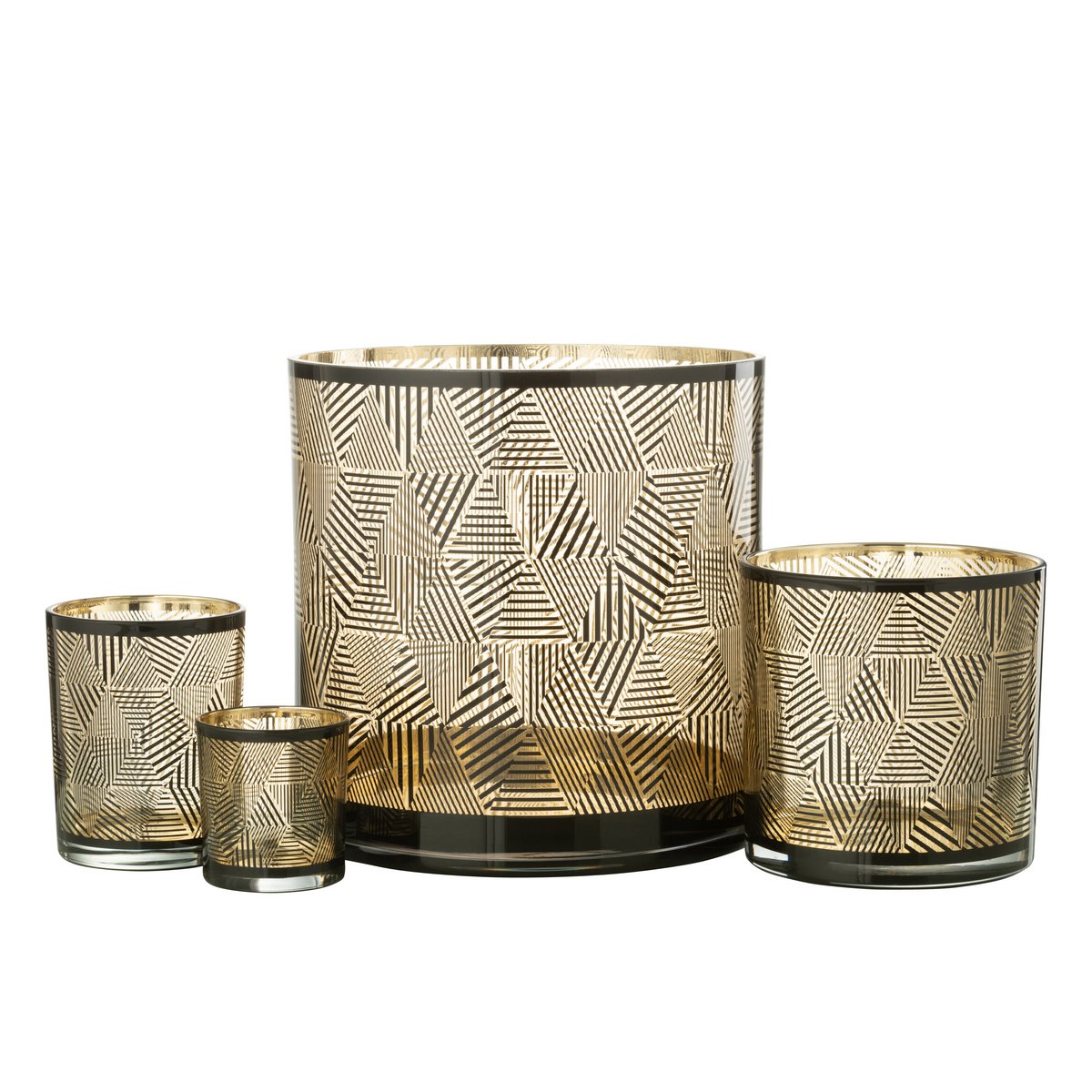 J-Line - Laterne Dreiecke Streifen - Glas - Braun - Groß