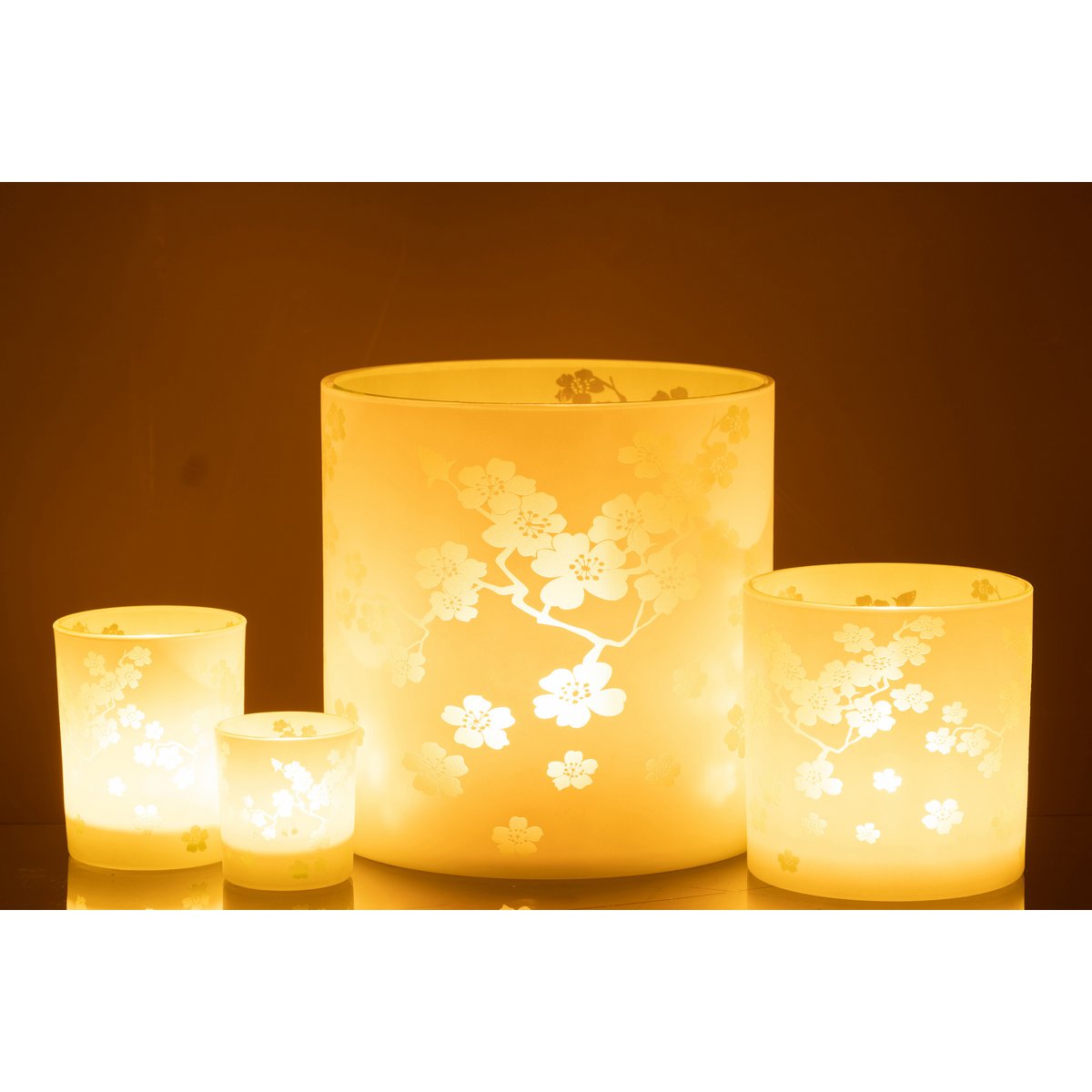 J-Line - Windlicht Bloemen - Glas - Groen - Extra Large