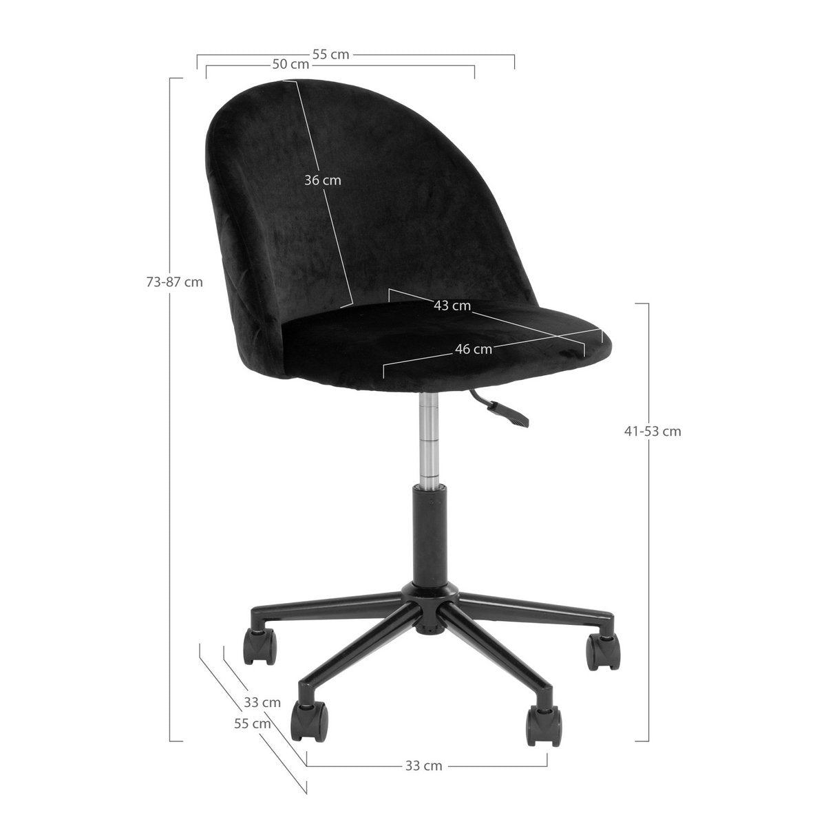 House Nordic - Geneve Office Chair - Bürostuhl aus Samt, schwarz mit schwarzen Beinen, HN1207