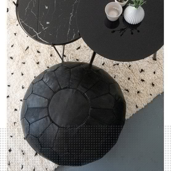 Poufs & Pillows - Leren poef - zwart (XL) - gevuld geleverd