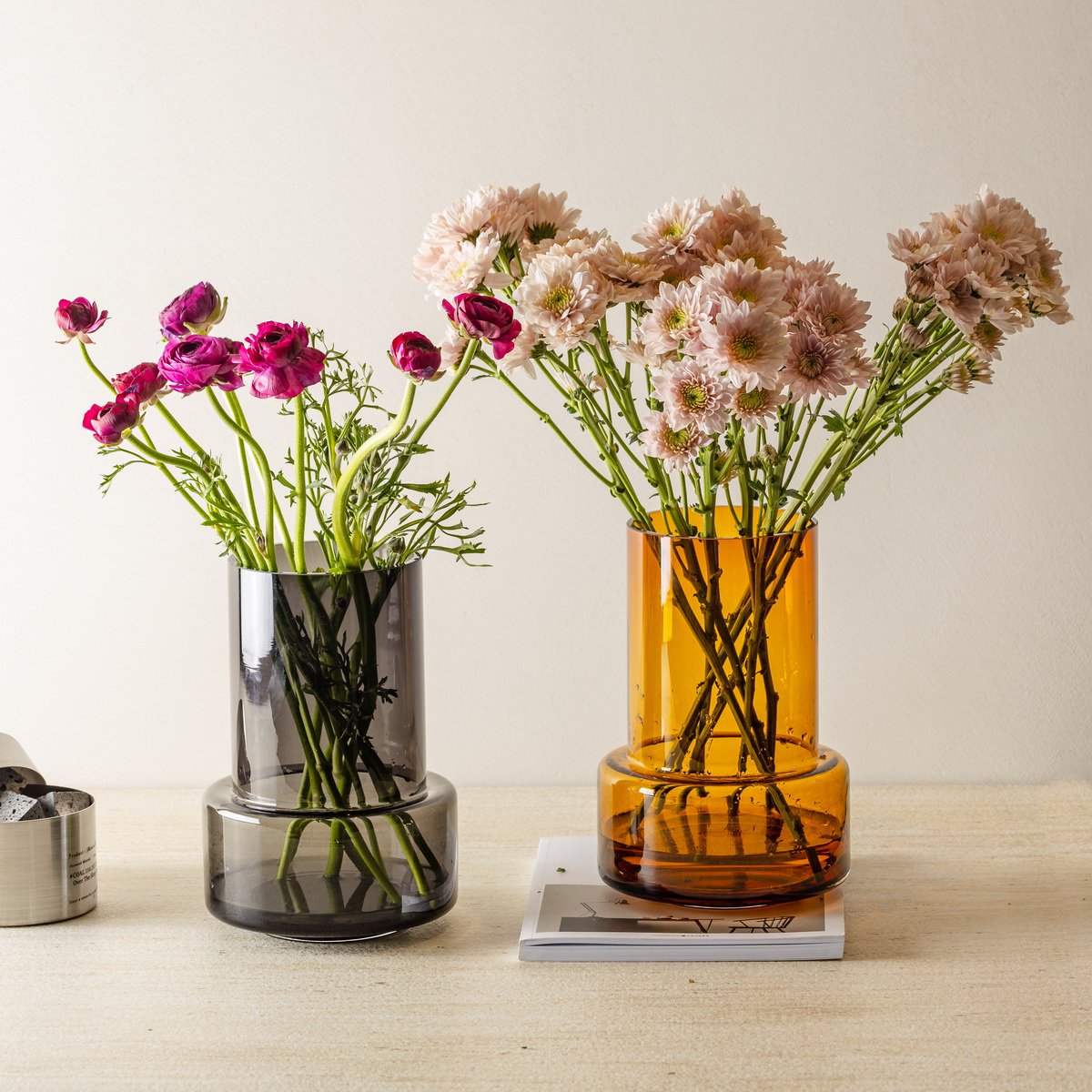 Element Accessories - Glazen vaas in retrostijl, modern, stijlvol design, amberkleur, TYLER 12AM