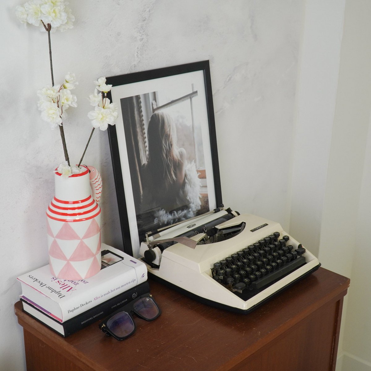 Housevitamin - Vaas - kruik vissen - roze/wit/rood - 14x11x21,5 cm