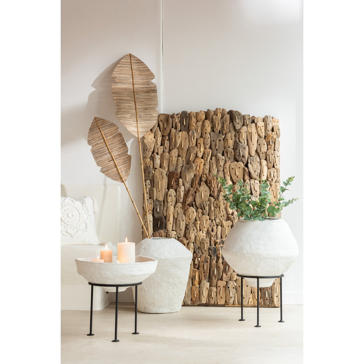 J-Line - Schüssel auf Fuß Chad Pappmaché Weiß