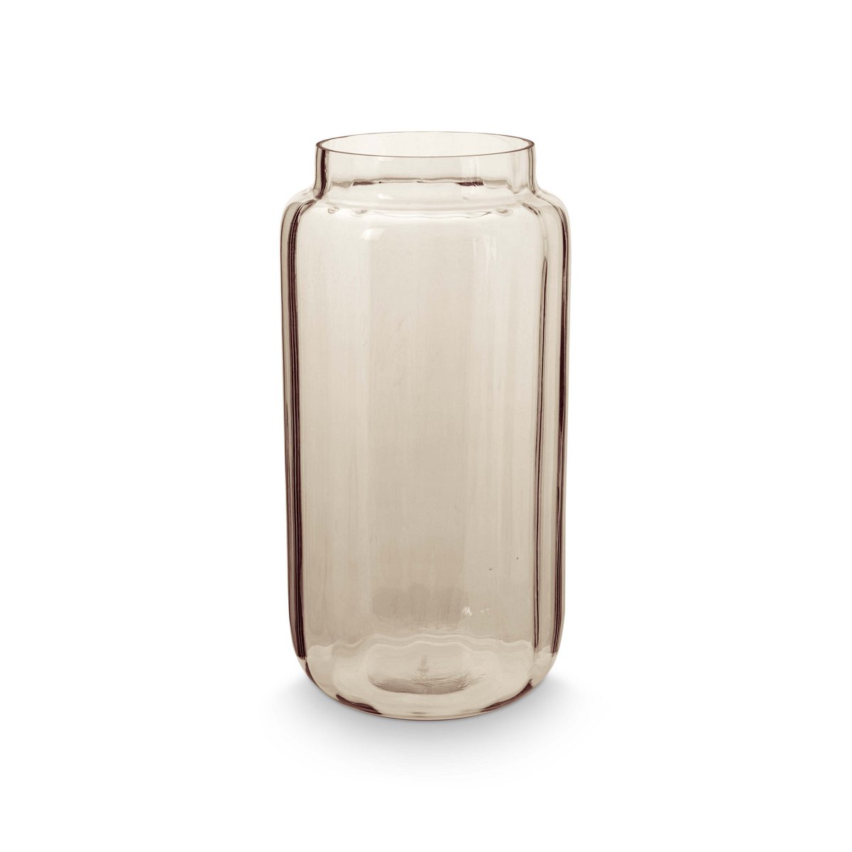 vtwonen - Vase Glass Rib Stripes Mirre Sand 16.5x32cm