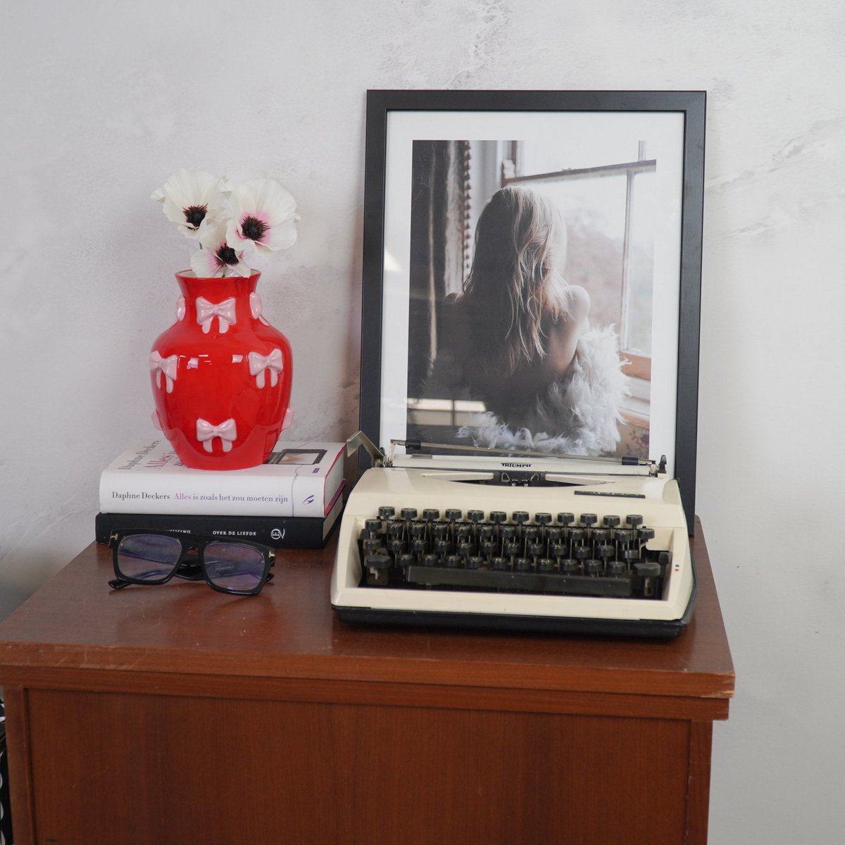 Housevitamin - Vaas - Bloemvaaslinten - rood/roze - 14x14x19cm