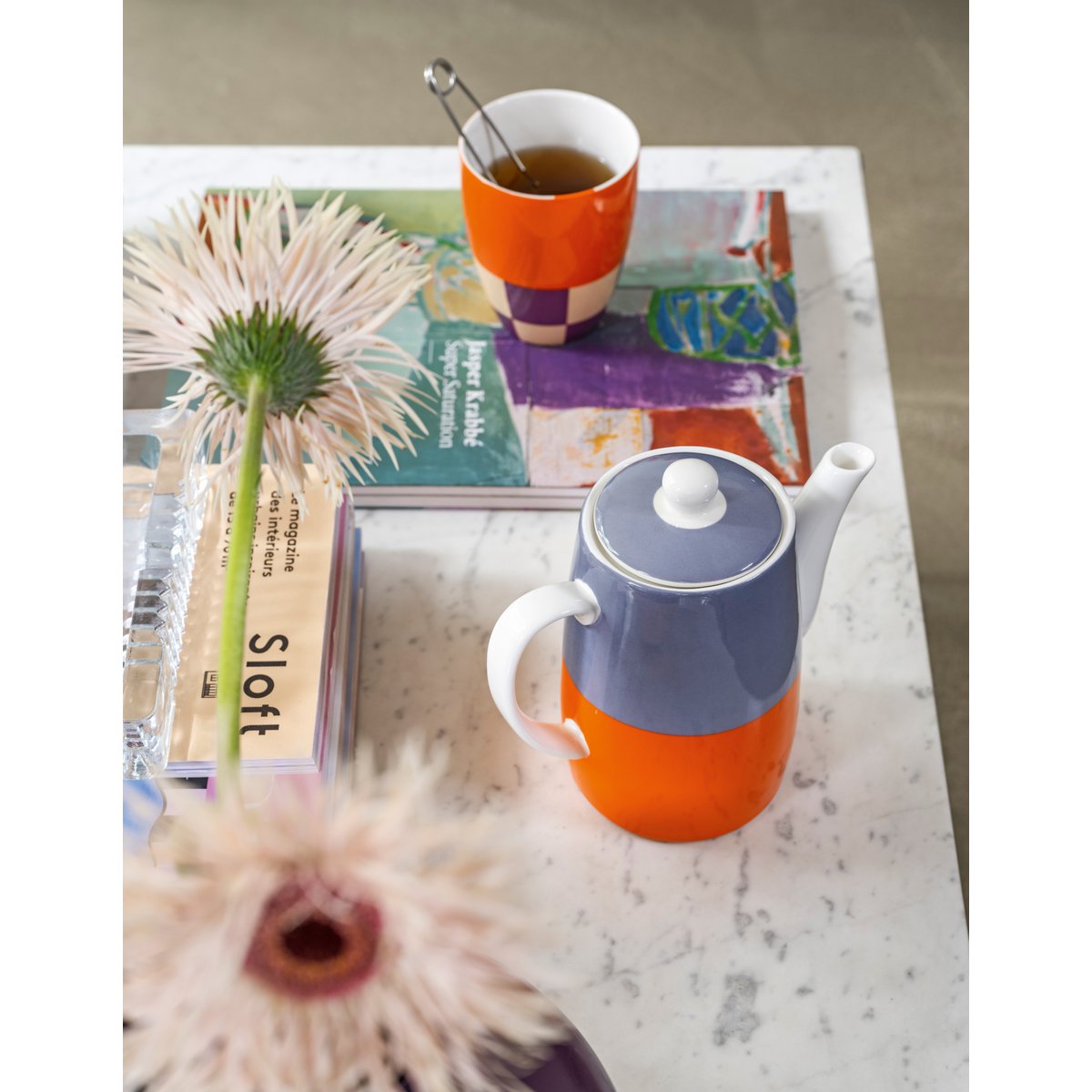 vtwonen - Mok zonder oortje 'Geblokt' (Set van 3, XL, 400ml)