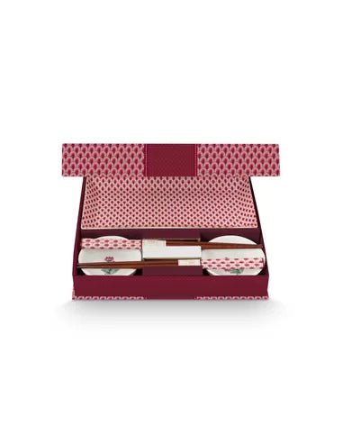 Pip Studio - Giftset met ronde bordjes 'Oriental Flower Festival' - Donkerroze