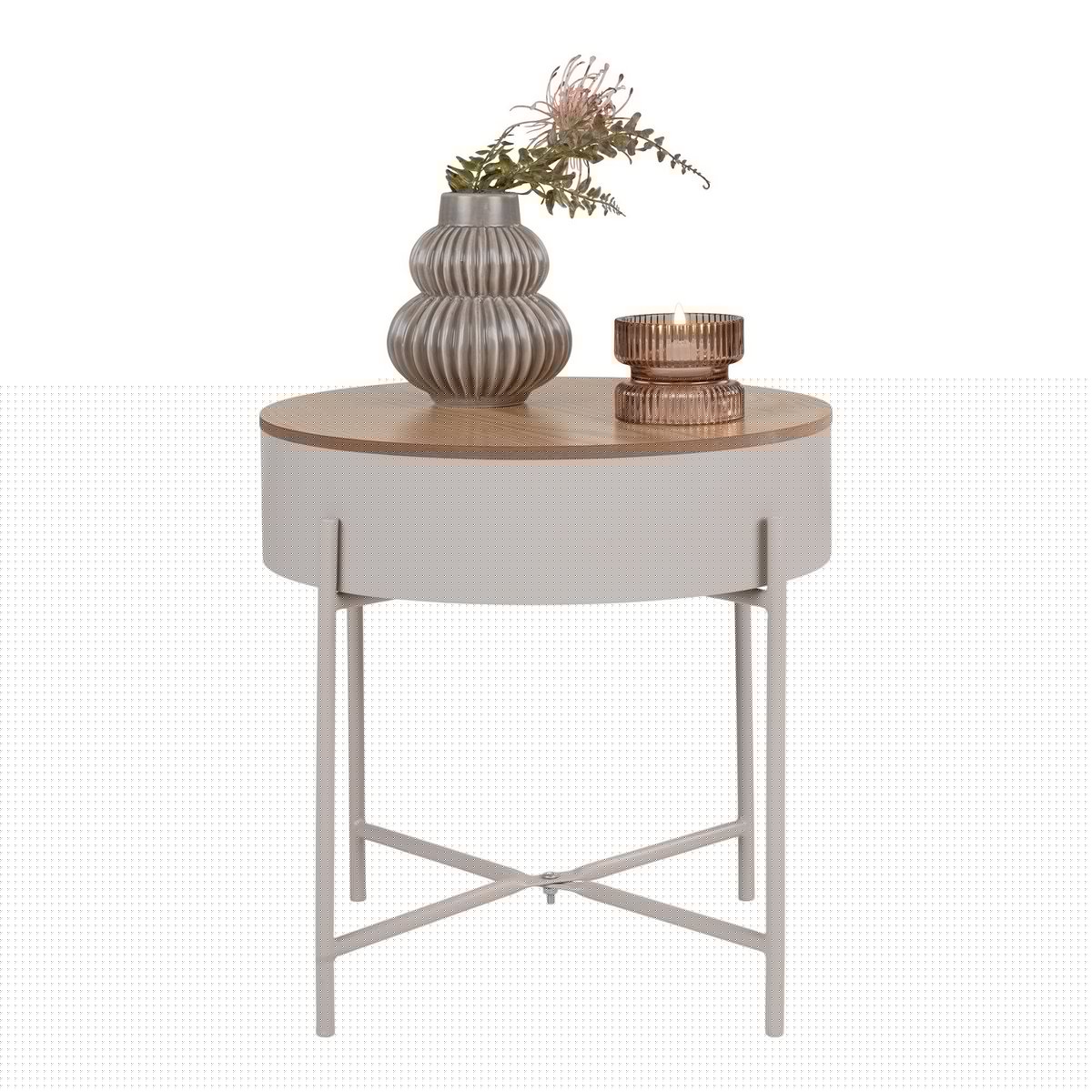 House Nordic - Sisco Side Table - Bijzettafel in beige-lichtgrijs gepoedercoat staal, Ø40x40 cm