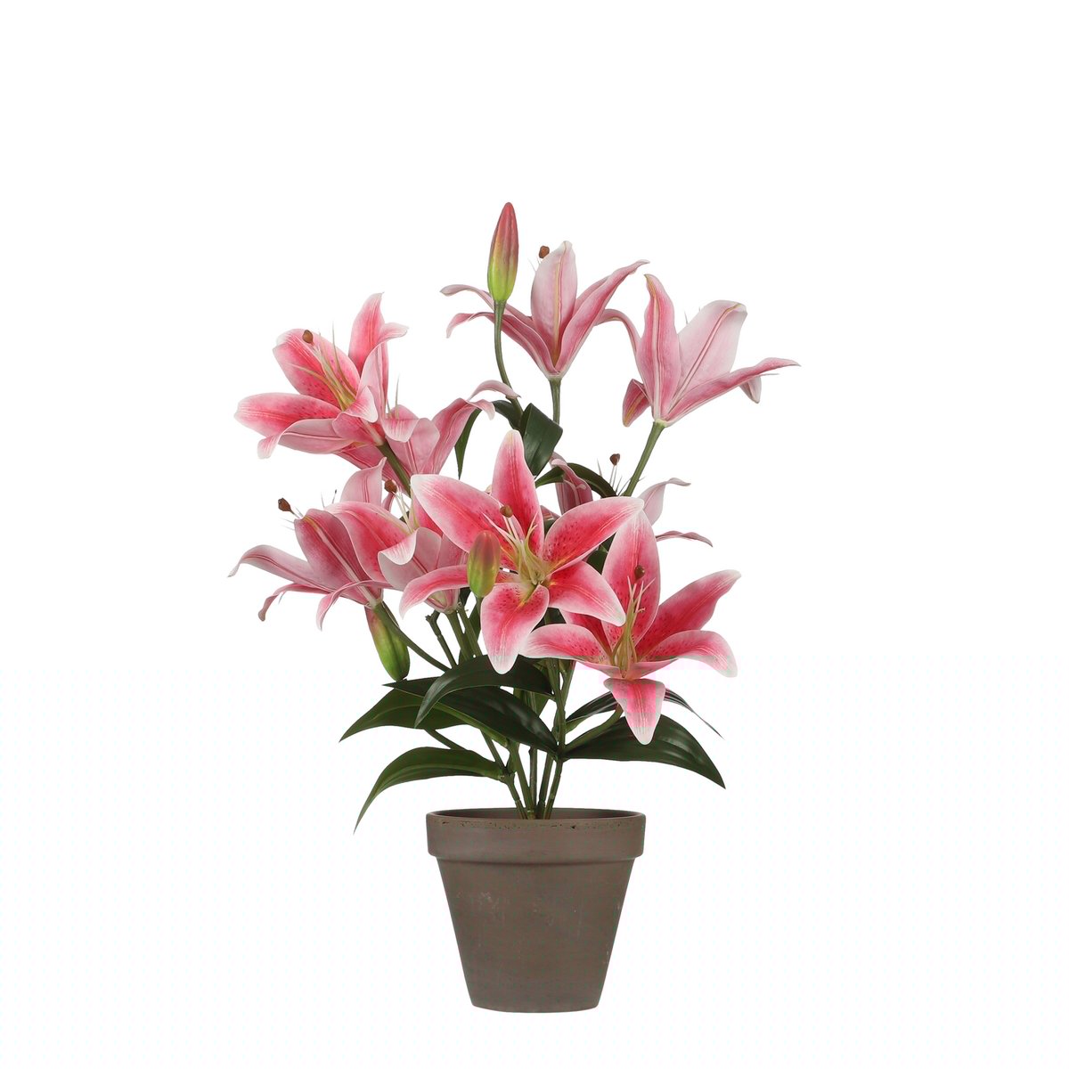 Glimmerdekorationen – Künstliche Tigerlilie im Blumentopf Stan – H47 x Ø45 cm – Fuchsia