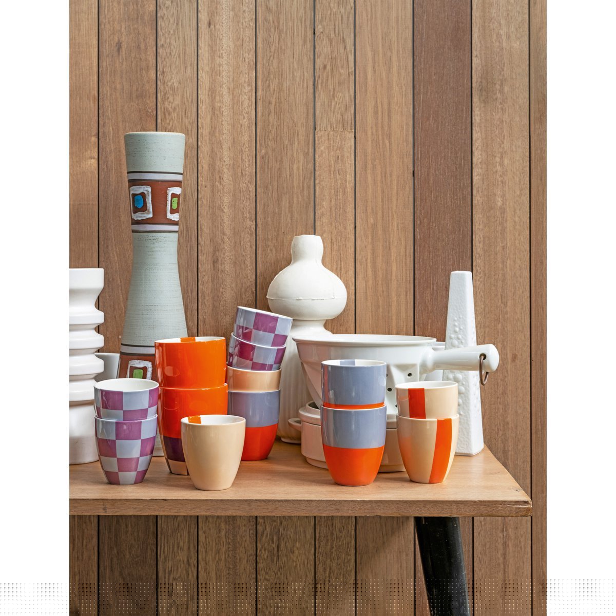 vtwonen - Mok zonder oortje 'Geblokt' (Set van 3, XL, 400ml)