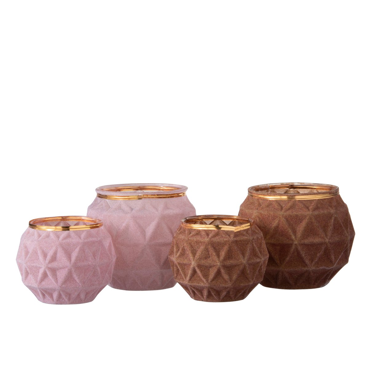 J-Line - Waxinelichthouder Bol - Glas/Fluweel - Oker - Large