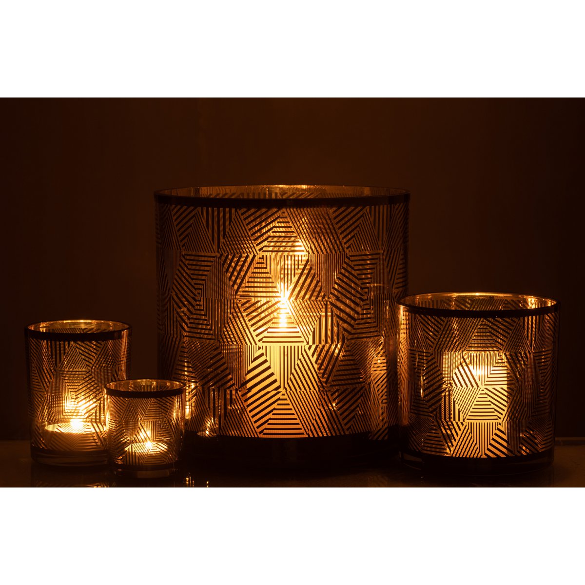 J-Line - Laterne Dreiecke Streifen - Glas - Braun - Groß