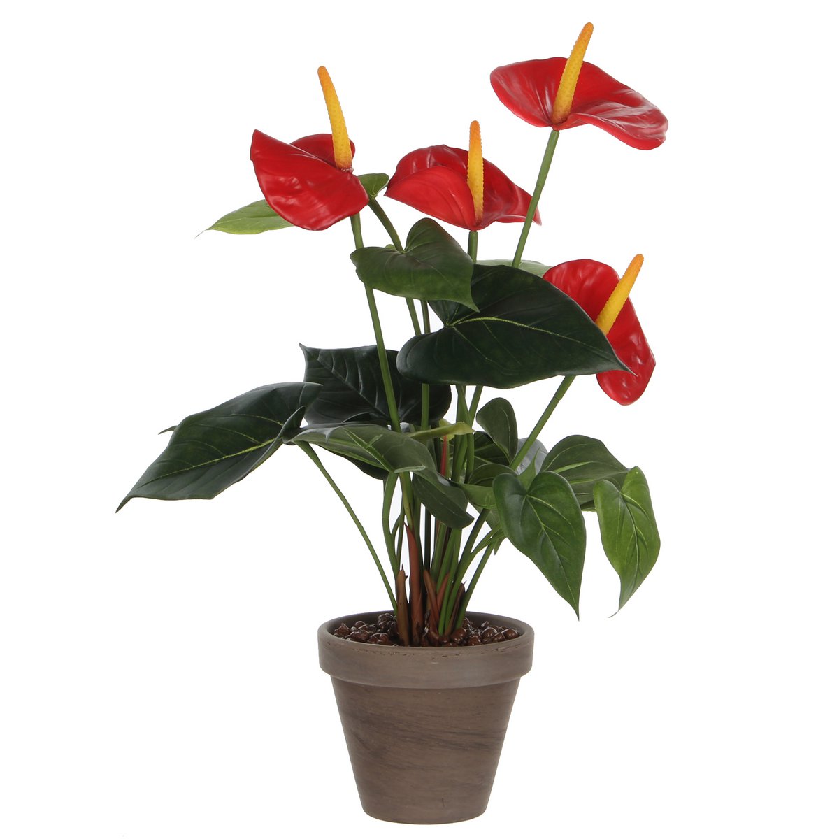 Glimmerdekorationen – Künstliche Anthurium-Pflanze im Blumentopf – H38 x Ø30 cm – Rot