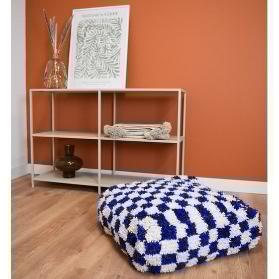 Poufs & Pillows - Geruit vloerkussen - blauw en wit