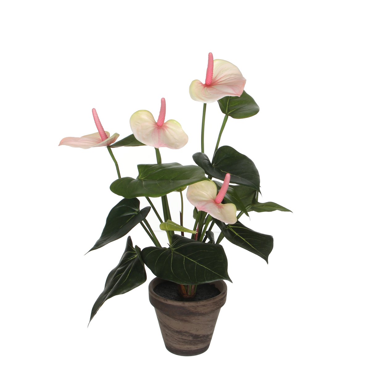 Glimmerdekorationen – Künstliche Anthurium-Pflanze im Stan-Blumentopf – H40 x Ø30 cm – Hellrosa