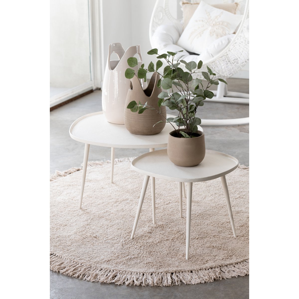 J-Line - Tapijt Rond + Franjes - Katoen - Beige