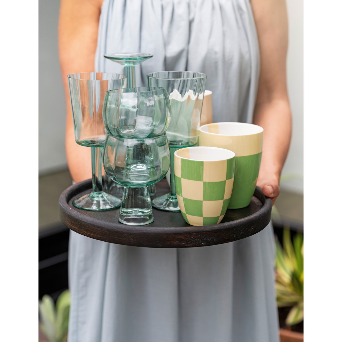 vtwonen - Mok zonder oortje 'Geblokt' (Set van 3, XL, 400ml)