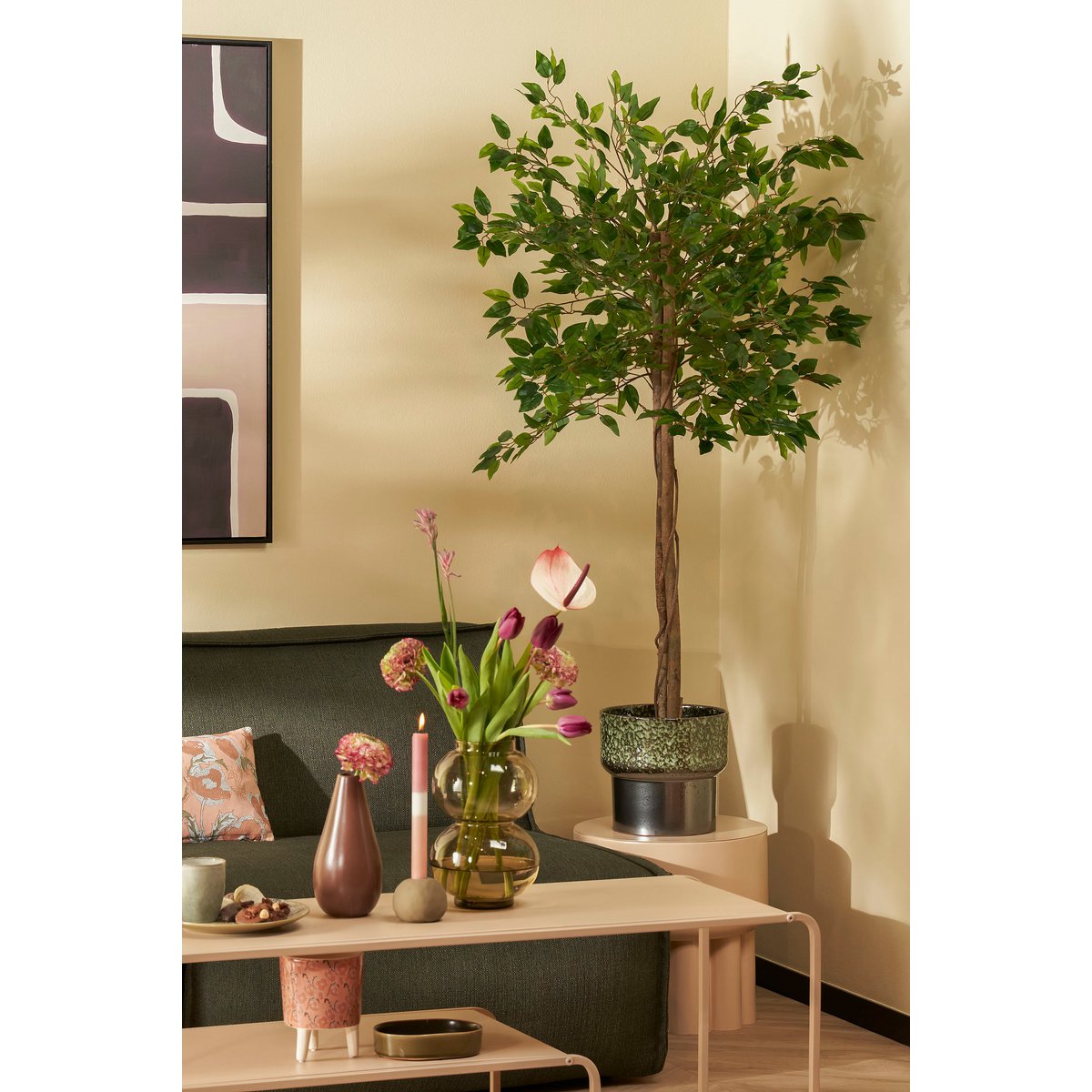 Mica Decorations - Ficus Kunstplant in Bloempot - H150 x Ø50 cm - Groen