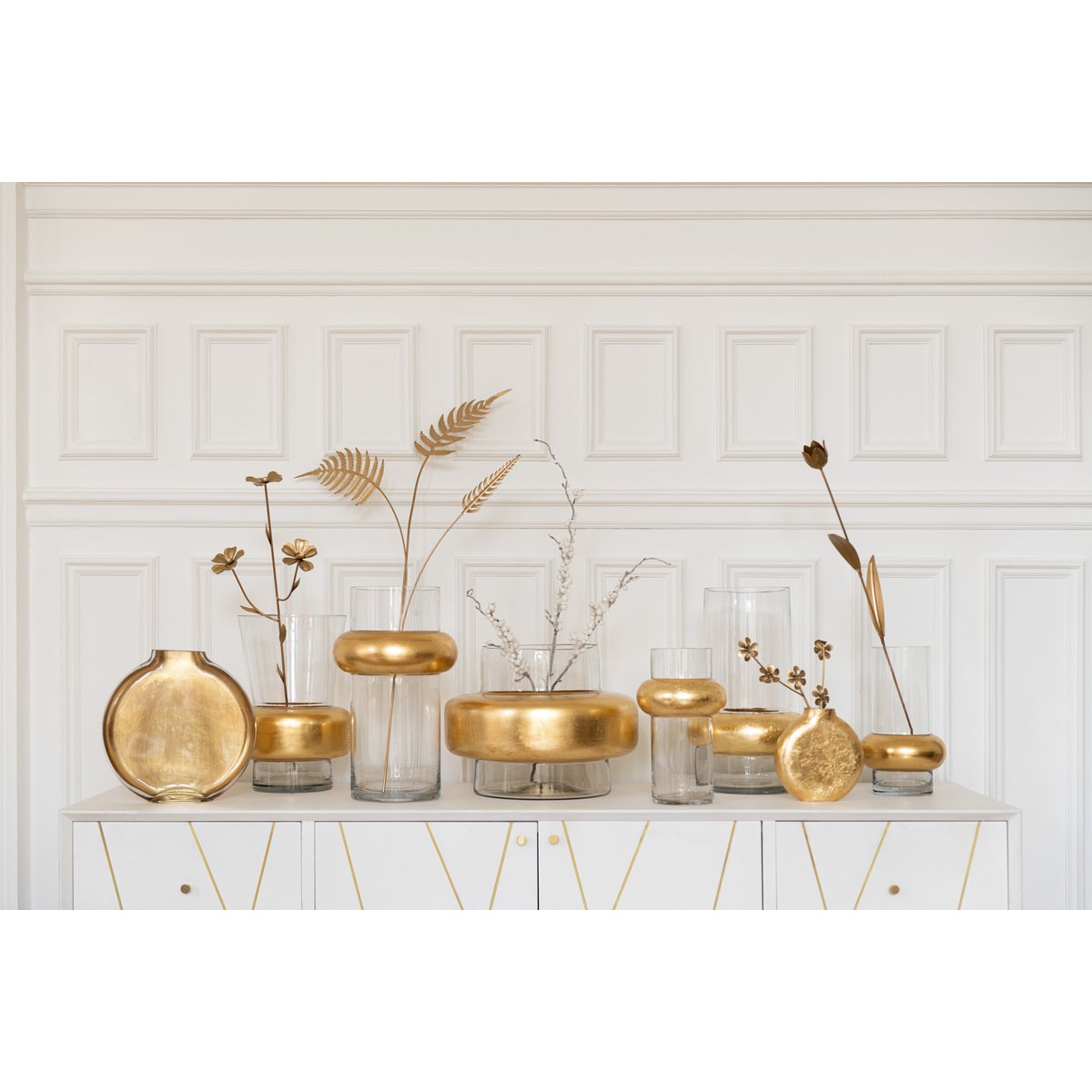 J-Line - Vase Miki - Glas - Transparent/Gold - Klein