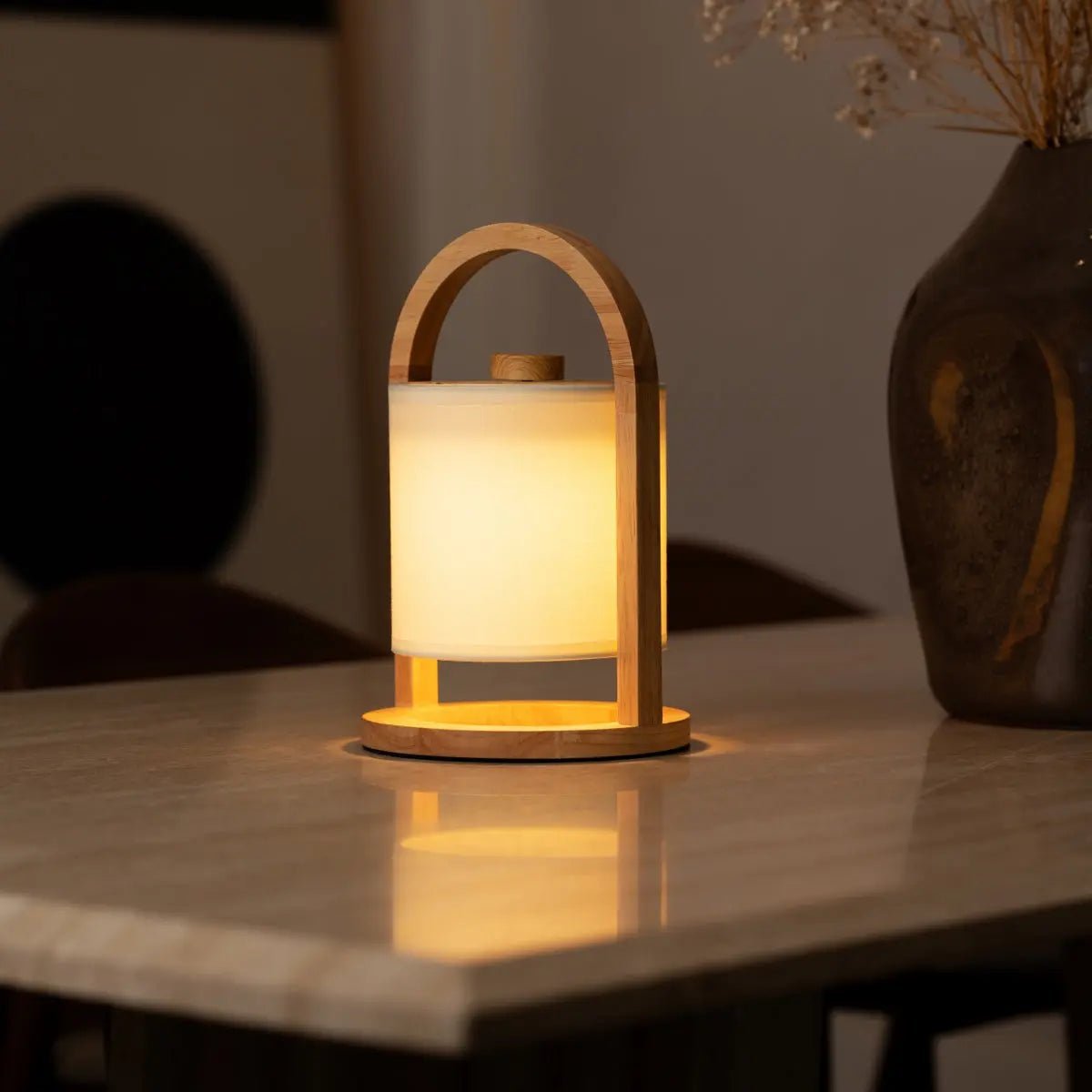 Tavellio-Amsterdam - River Light Bruine Houten Oplaadbare Lamp – Dimbaar & Snoerloos Licht