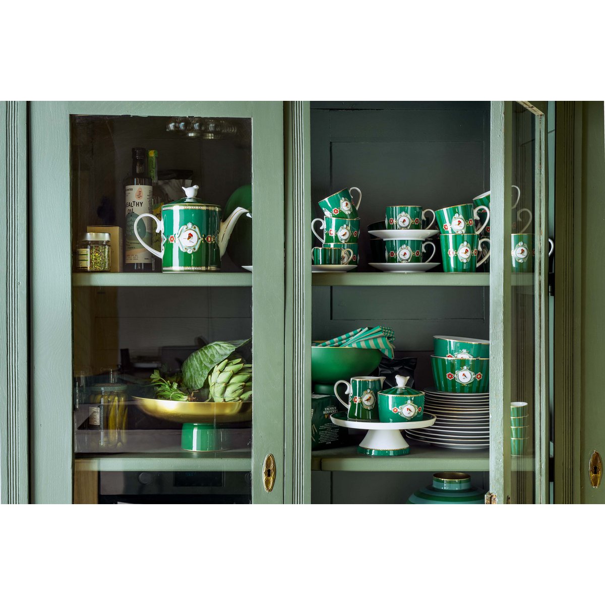 Pip Studio - Mini Cake Tray o/f Love Birds Stripes Emerald-Green 24cm