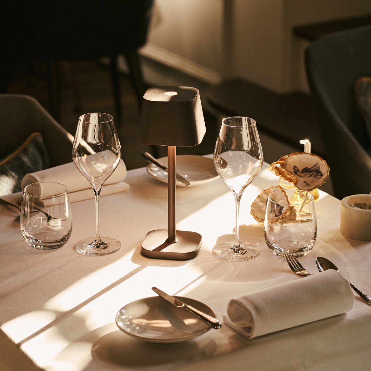 Tavellio-Amsterdam - Ava Mokka Bruin - Oplaadbare tafellamp | Stijlvol, draadloos en dimbaar