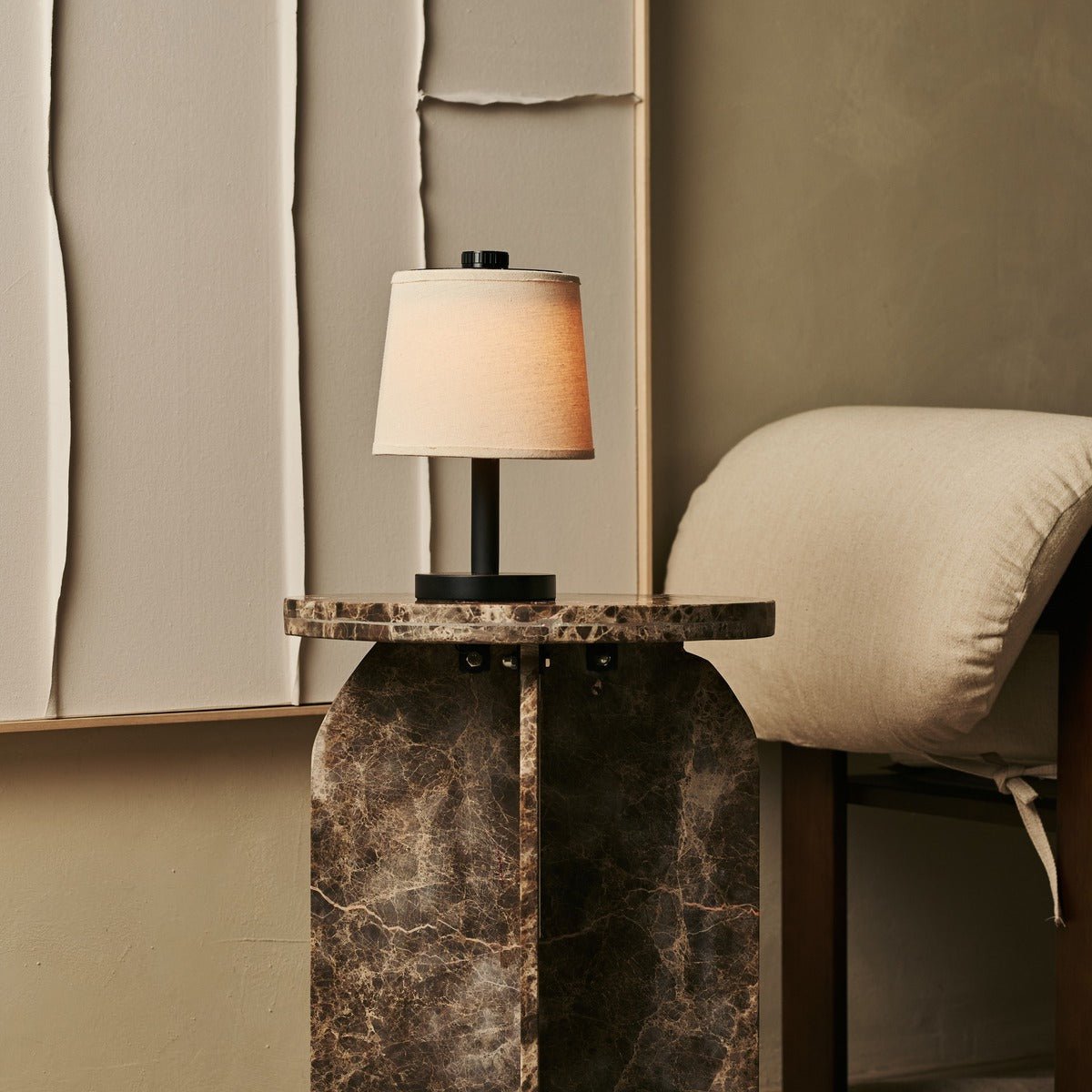 Tavellio-Amsterdam - Rover zwarte houten lamp - oplaadbare, draadloze en dimbare schaduw