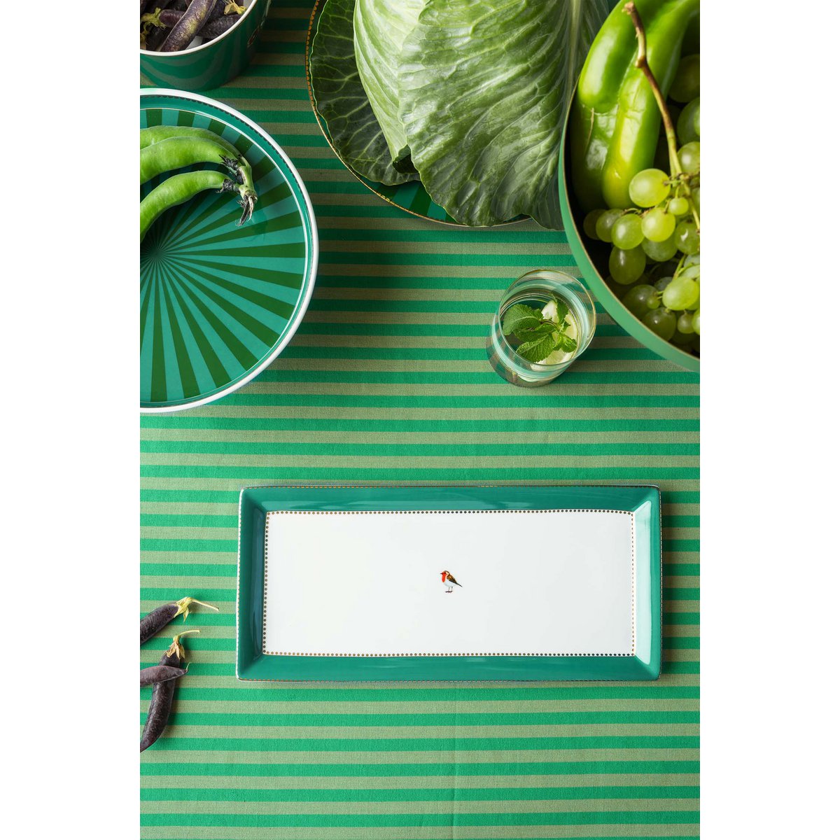 Pip Studio - Cake Tray Rectangular Love Birds Emerald 33.3x15.5cm