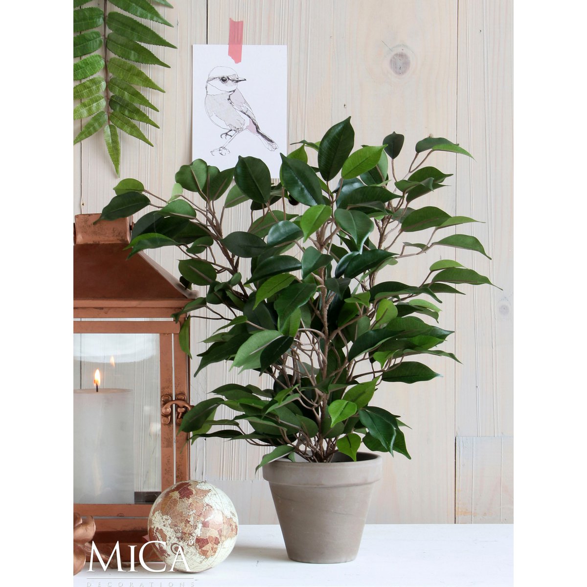 Mica Decorations - Ficus Natasja Kunstplant in Bloempot Stan - H40 x Ø30 cm - Groen