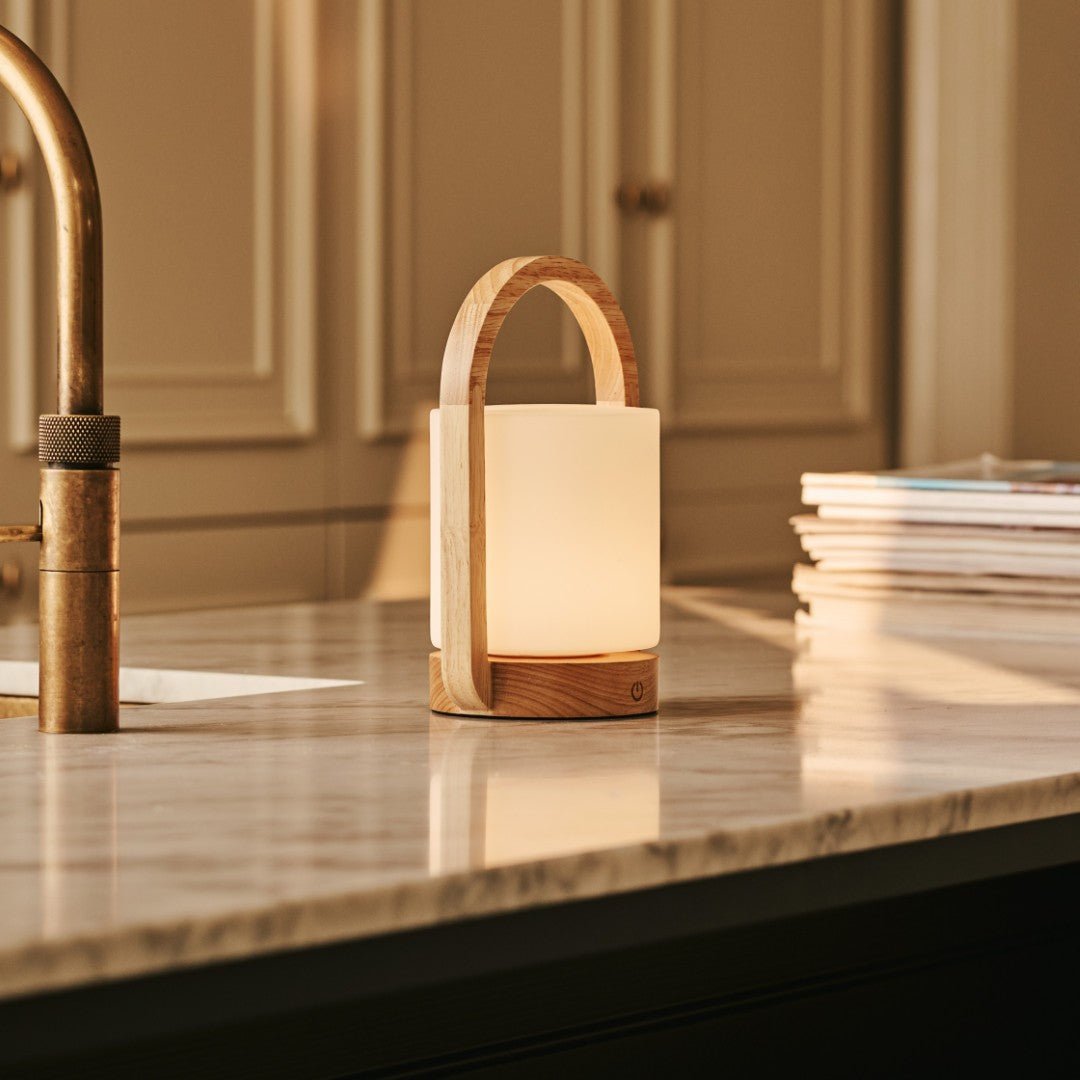 Tavellio-Amsterdam - George lichtbruine houten lamp – oplaadbaar, dimbaar en draagbaar