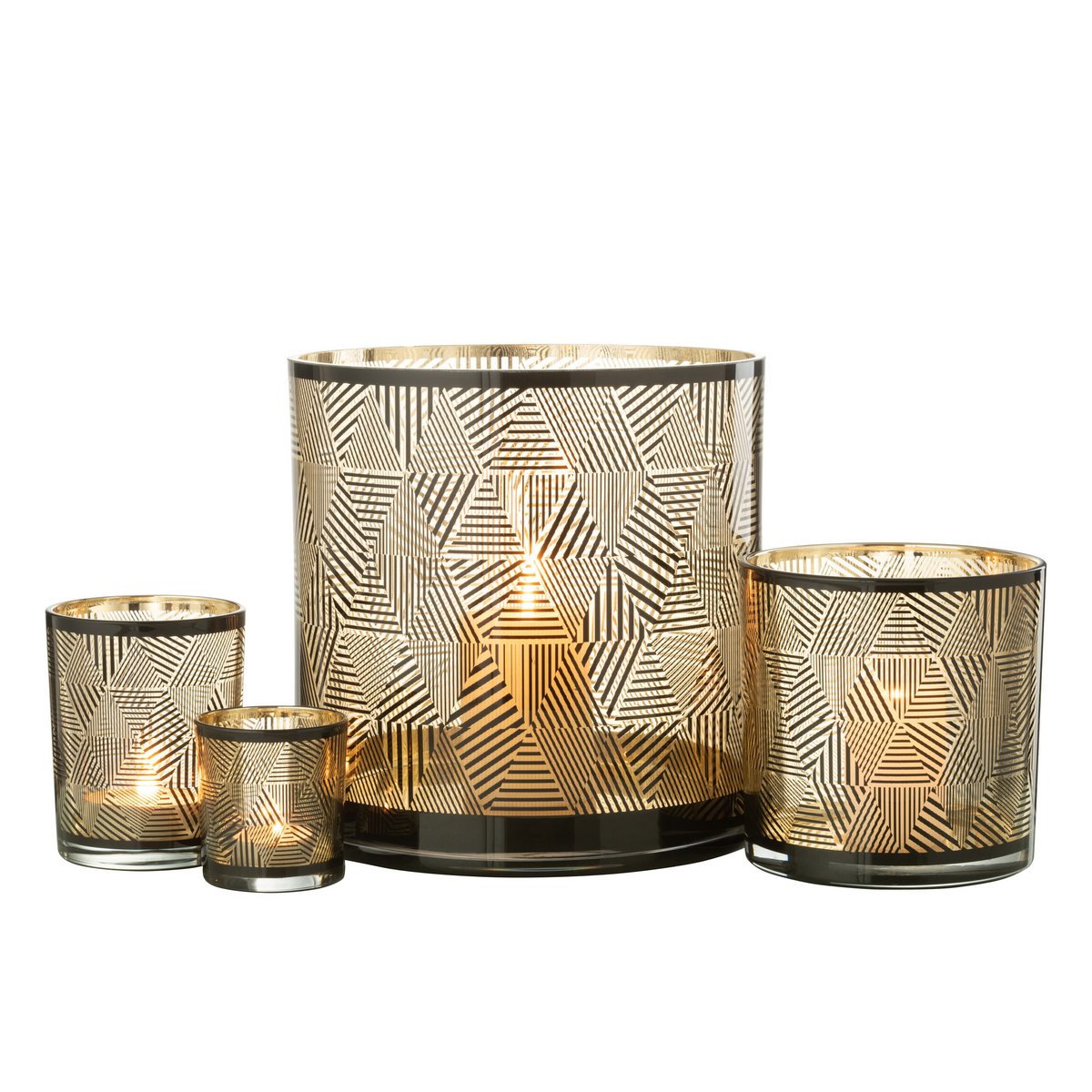 J-Line - Laterne Dreiecke Streifen - Glas - Braun - Groß