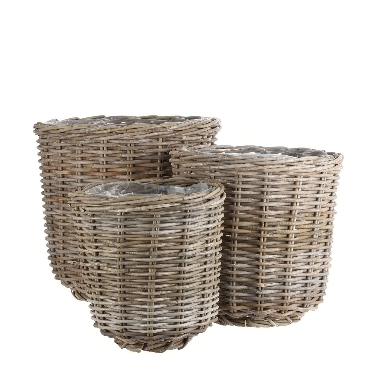 Mica Decorations - Marcia Plantenmand Buiten - Set van 3 - H40 x Ø43 cm - Rotan - Grijs