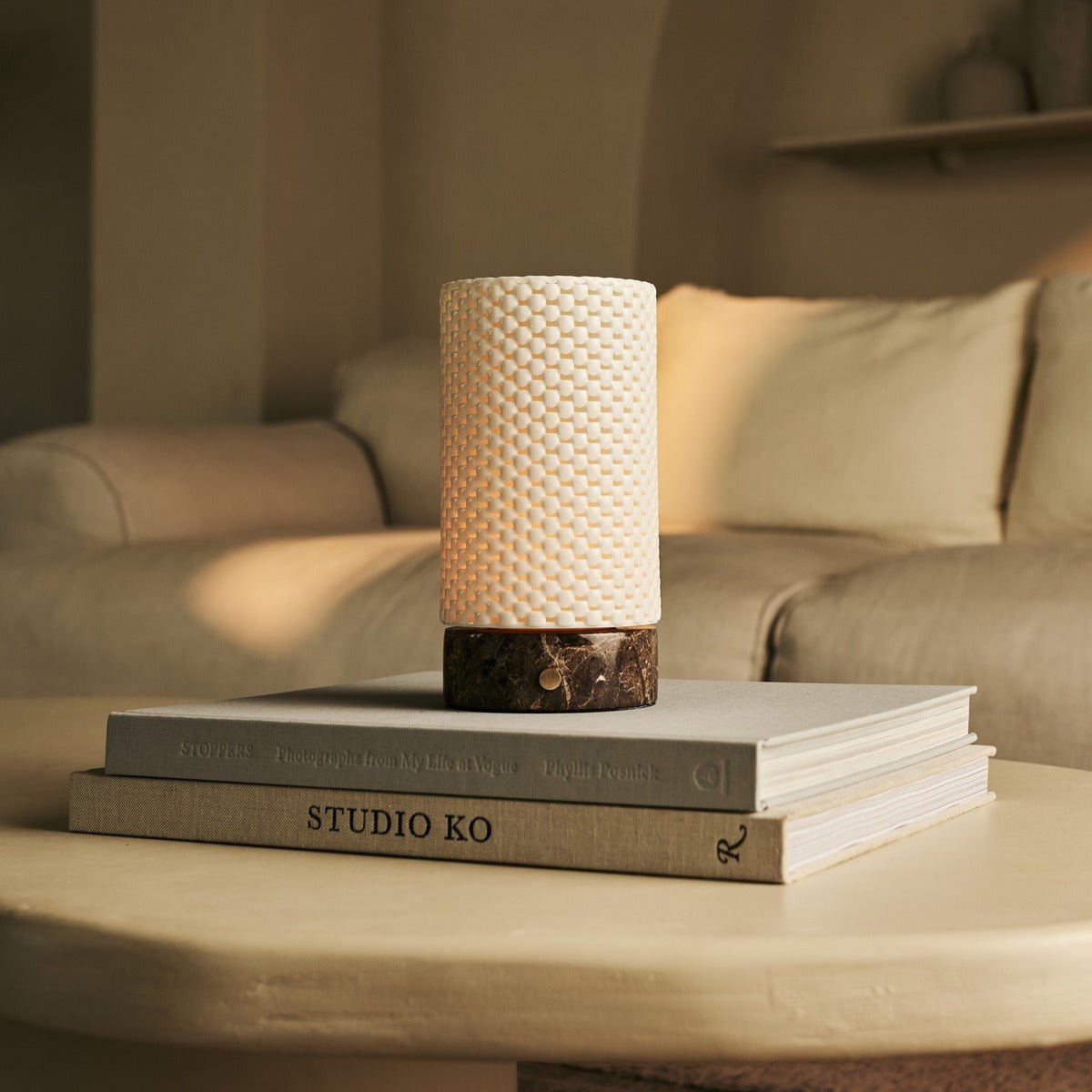 Tavellio-Amsterdam - Luna marmeren oplaadbare tafellamp in 3D-geprinte porselein-draadloos, dimbaar en tot 100 uur licht