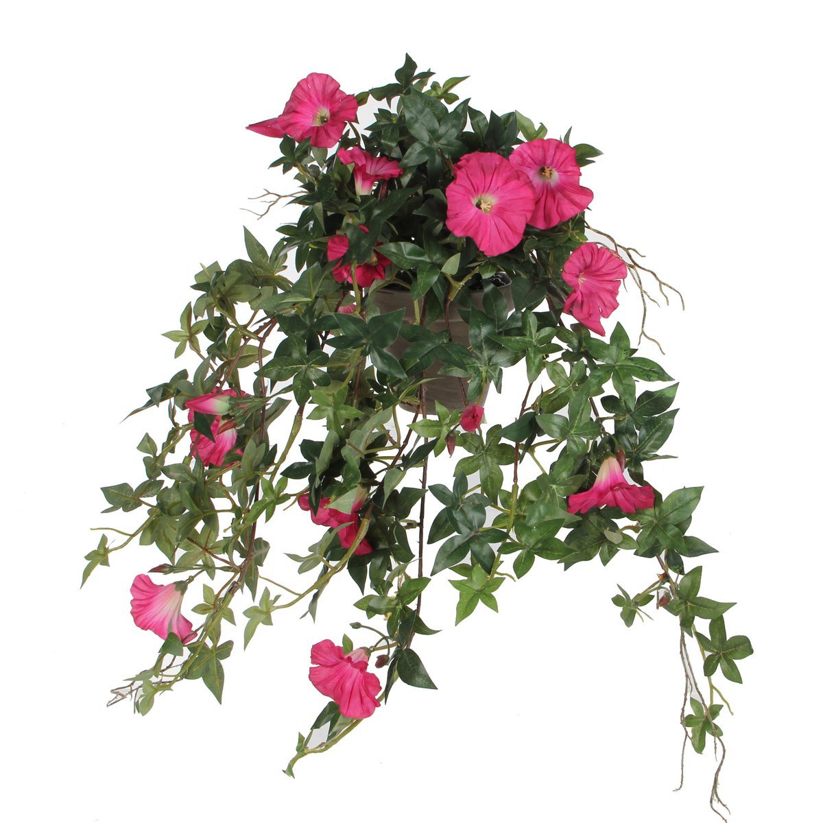 Glimmerdekorationen – Künstliche Hängepflanze Petunie im Blumentopf – L25 x B45 x H50 cm – Dunkelrosa