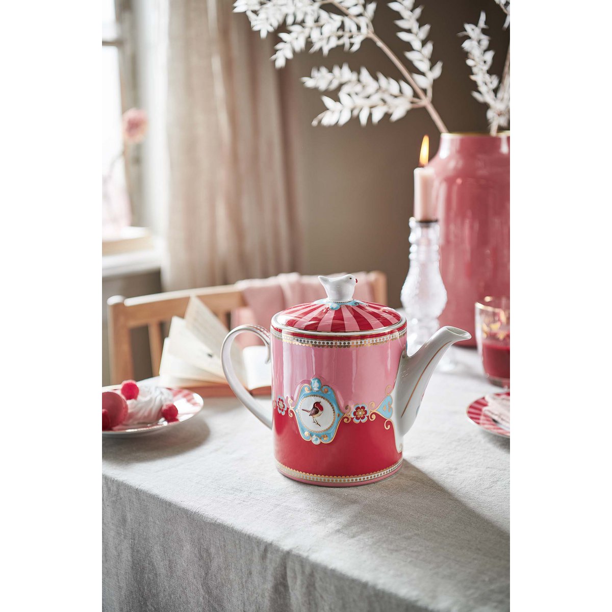 Pip Studio - Theepot Love Birds Medallion Rood-Roze 1,3ltr