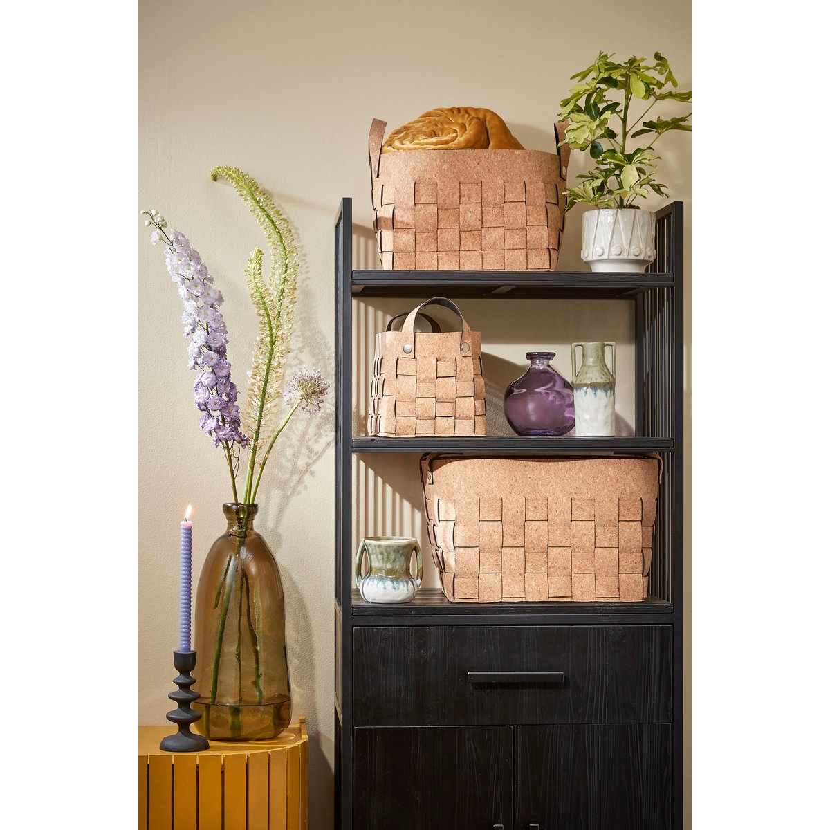 Mica Decorations – Aufbewahrungskorb – 3er-Set – L40 x B30 x H30 cm – Kork/Filz – Braun