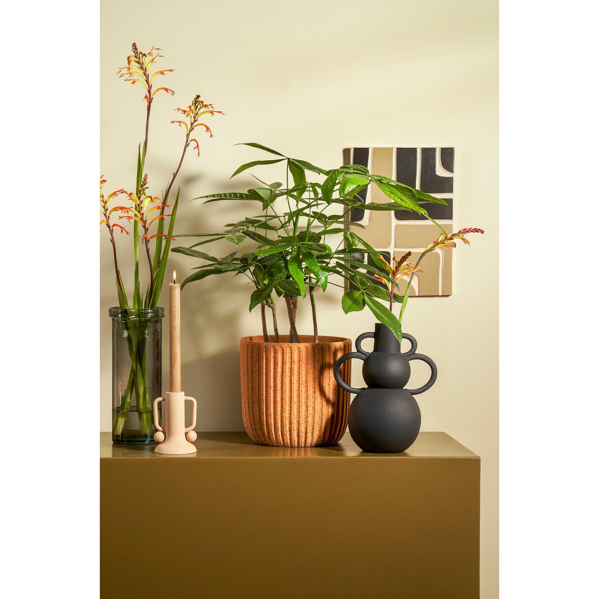 Glimmerdekorationen - Ula Kerzenständer - H12 x Ø8 cm - Metall - Beige