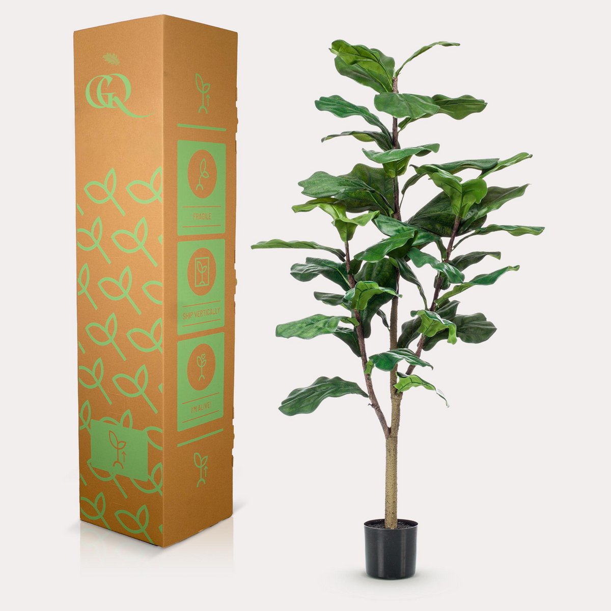 Green BoutiQ - Kunstplant - Ficus Lyrata - Tabaksplant - 120 cm
