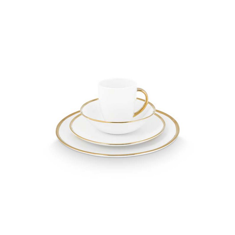 vtwonen - Set/16 Servies Ruw Wit Goud