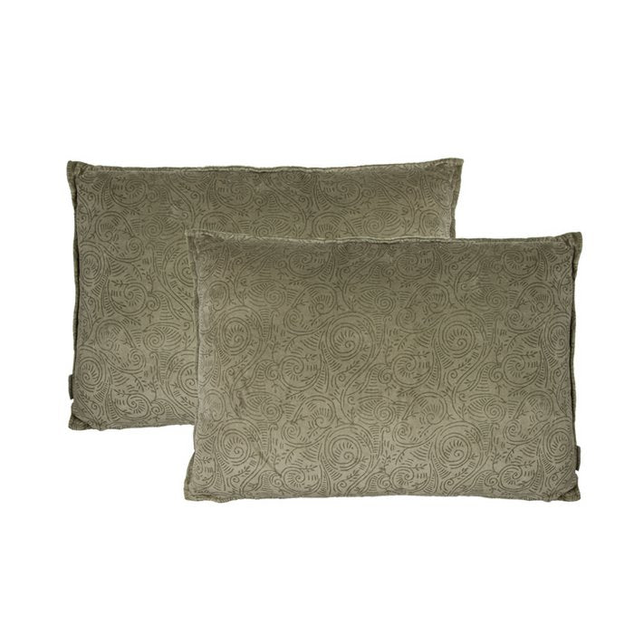 Mrs. Bloom - Fluwelen sierkussen 'Delfina' (60cm x 40cm, Olijf)