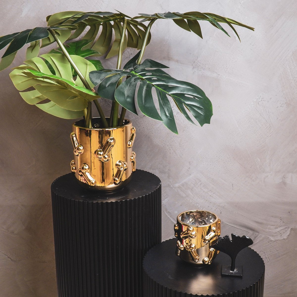 Housevitamin - Pot - Dick - Keramiek - Goud - 17,5x17,5x17,5cm