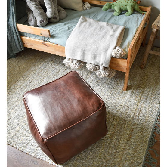 Poufs & Pillows - Leren vierkante poef - bruin (vierkant) - gevuld geleverd