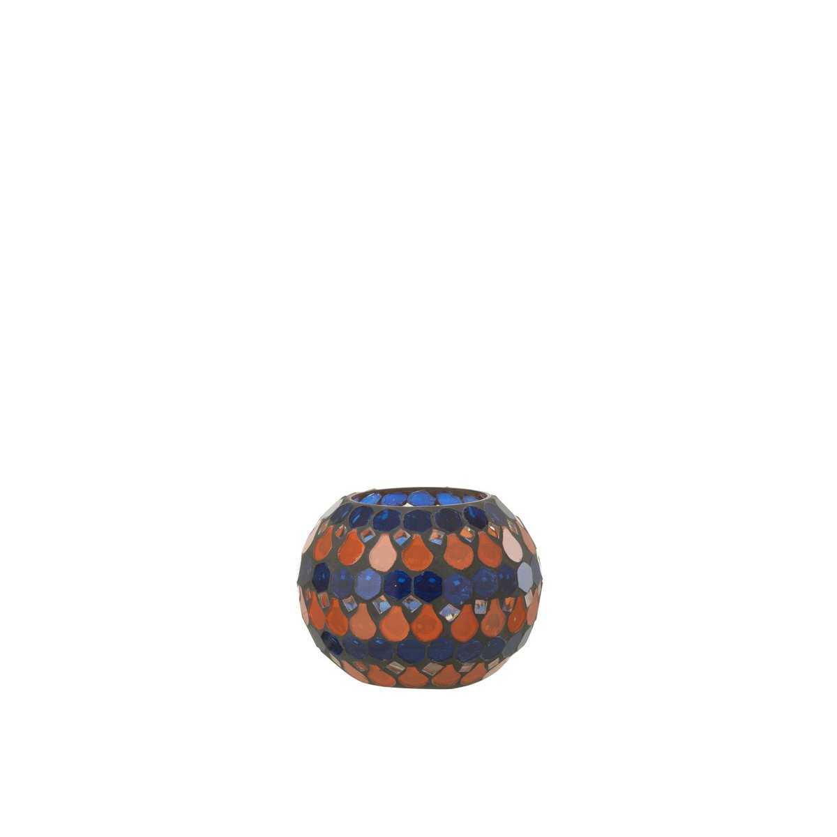 J-Line – Teelichthalter, Mosaik-Tropfenglas, Orange/Blau, klein